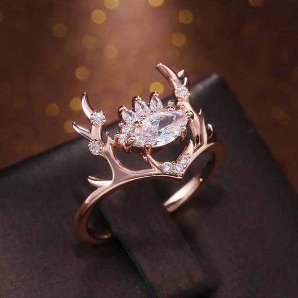 🎀Rose Gold Natural Crystals Elk Antlers Ring - Picture 4 of 8